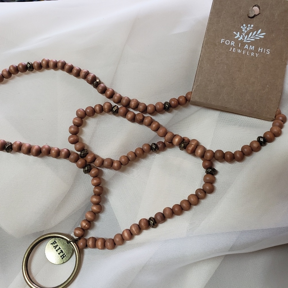 Wooden  bead necklace with charm